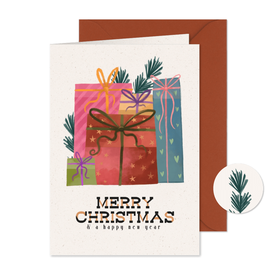 Weihnachtskarte bunte Geschenke - Karteneindruck