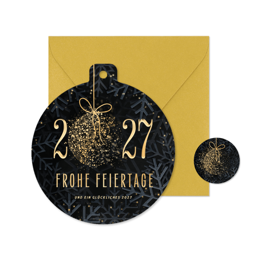 Weihnachtskarte Christbaumkugel-Form 'Frohe Feiertage' - Kartenvorschau