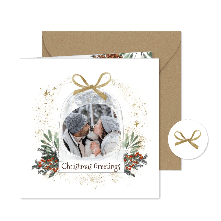 Weihnachtskarte 'Christmas Greetings' mit Foto - Karteneindruck
