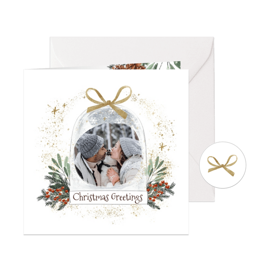 Weihnachtskarte 'Christmas Greetings' mit Foto - Karteneindruck
