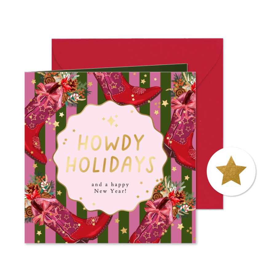 Weihnachtskarte Cowboystiefel 'Howdy Holidays' - Karteneindruck
