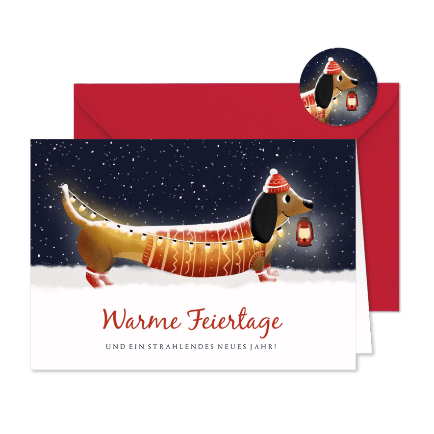 Weihnachtskarte Dackel mit Laterne - Karteneindruck