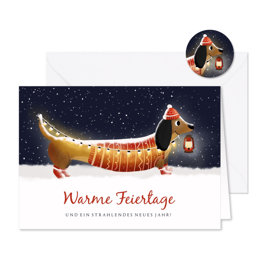 Weihnachtskarte Dackel mit Laterne - Karteneindruck