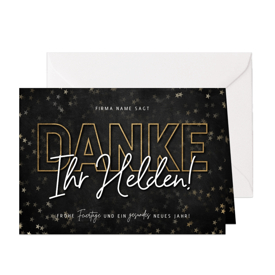 Weihnachtskarte 'Danke, Ihr Helden!' - Karteneindruck
