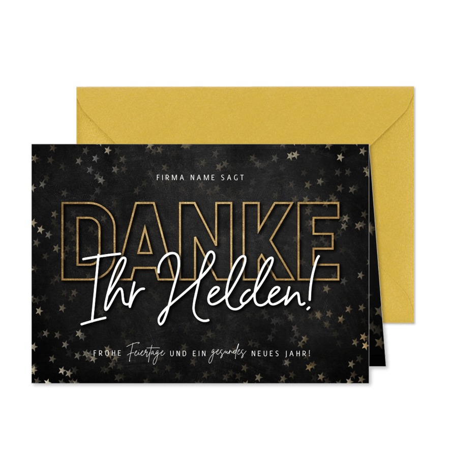 Weihnachtskarte 'Danke, Ihr Helden!' - Karteneindruck
