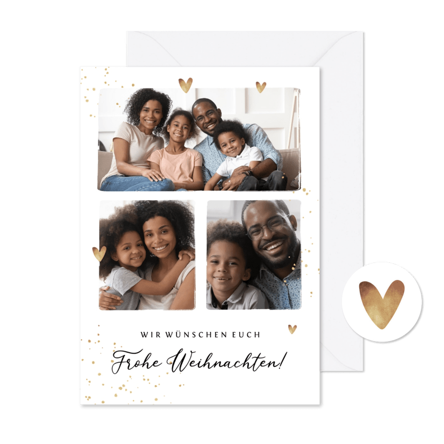 Weihnachtskarte drei Fotos & Herzchen - Karteneindruck
