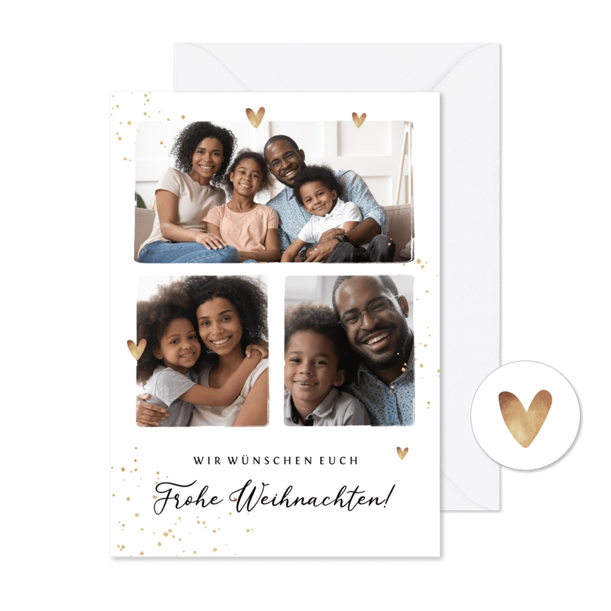 Weihnachtskarte drei Fotos & Herzchen - Karteneindruck