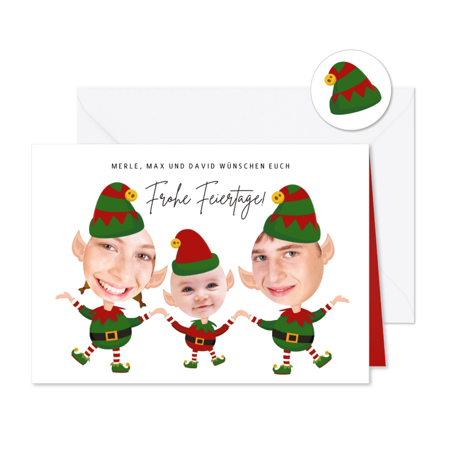 Weihnachtskarte Drei Weihnachtszwerge - Karteneindruck
