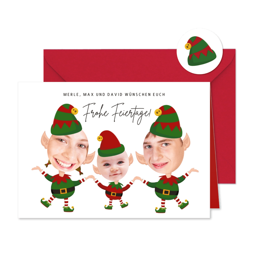 Weihnachtskarte Drei Weihnachtszwerge - Karteneindruck