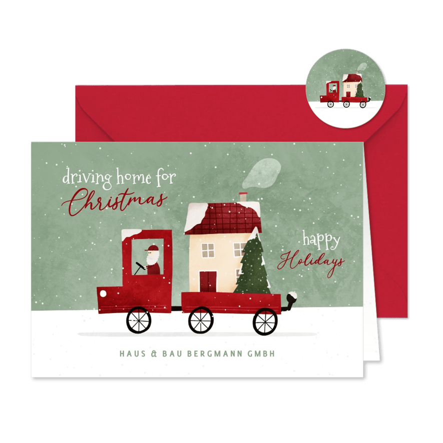 Weihnachtskarte 'Driving home for Christmas' Haus & Bau - Karteneindruck