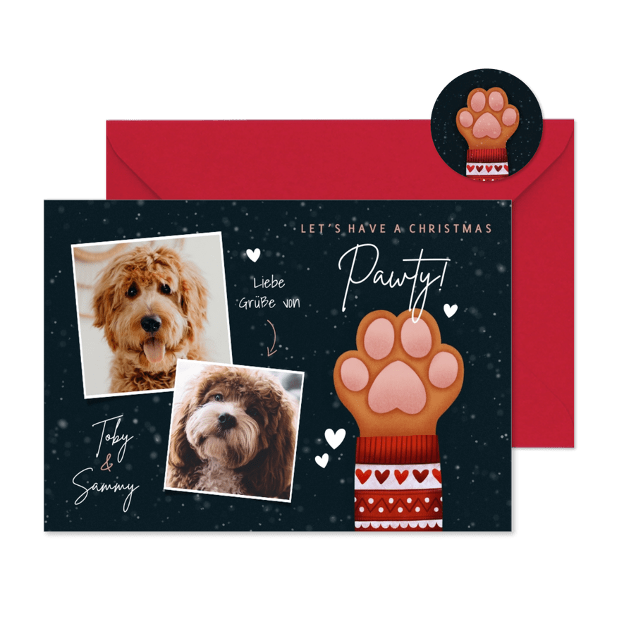 Weihnachtskarte eigene Fotos Hundepfote - Karteneindruck