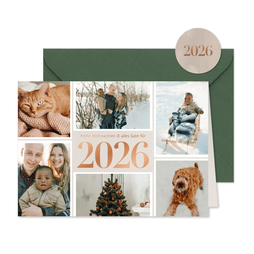 Weihnachtskarte eigene Fotos Jahreszahl Kupfer - Karteneindruck
