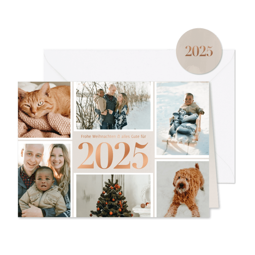 Weihnachtskarte eigene Fotos Jahreszahl Kupfer - Karteneindruck