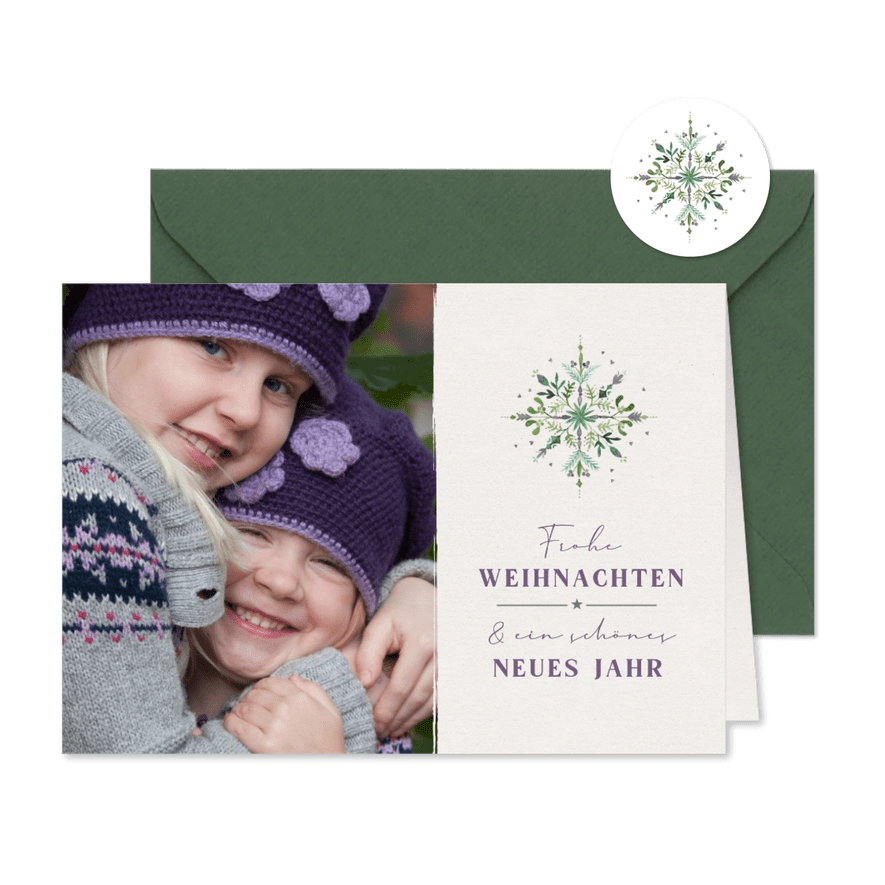Weihnachtskarte eigenes Foto & Aquarell-Weihnachtstern - Karteneindruck