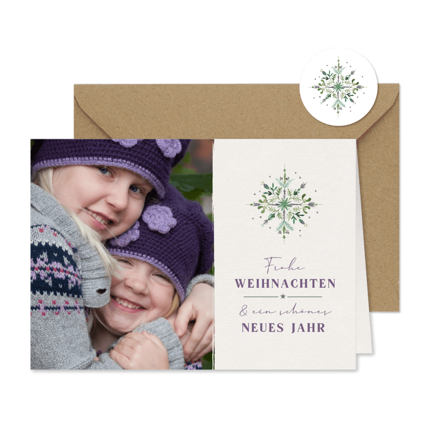 Weihnachtskarte eigenes Foto & Aquarell-Weihnachtstern - Karteneindruck