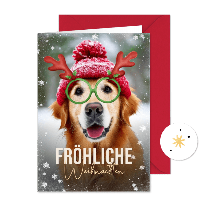 Weihnachtskarte eigenes Haustier Hund mit Weihnachtsbrille - Karteneindruck
