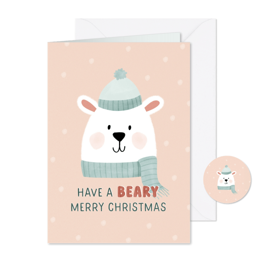 Weihnachtskarte Eisbär mit Schal und Mütze - Karteneindruck
