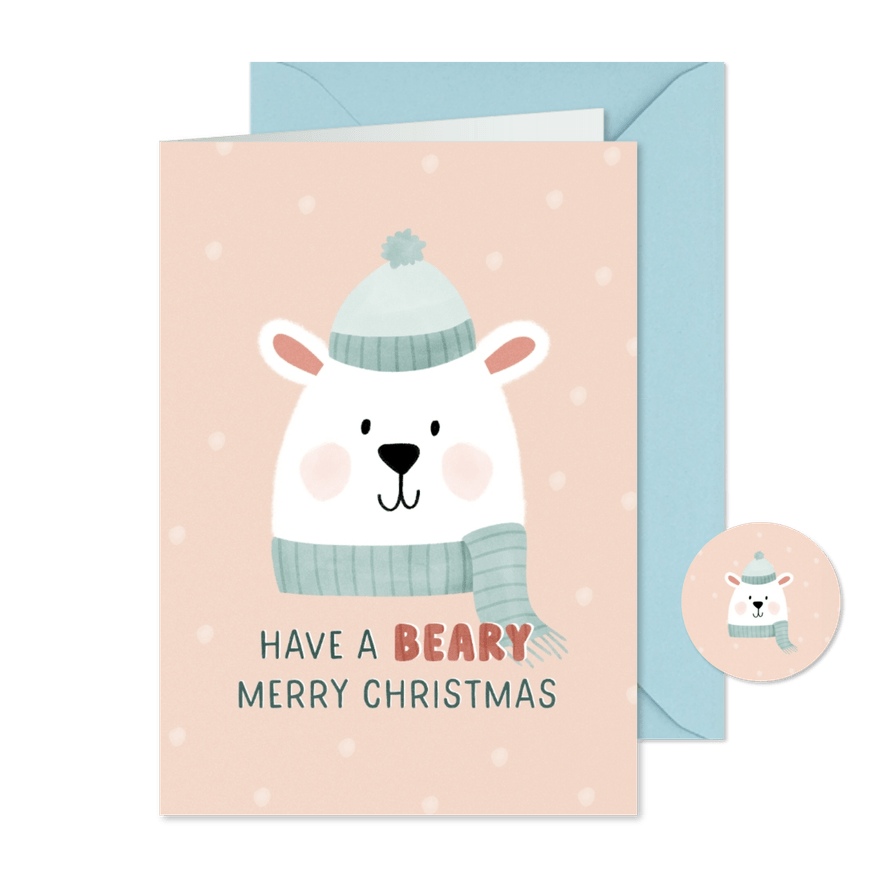 Weihnachtskarte Eisbär mit Schal und Mütze - Karteneindruck