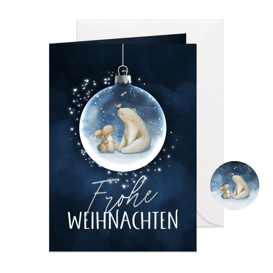 Weihnachtskarte Eisbär & Hase Weihnachtskugel - Karteneindruck
