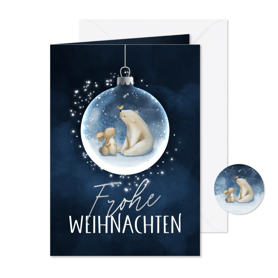 Weihnachtskarte Eisbär & Hase Weihnachtskugel - Karteneindruck