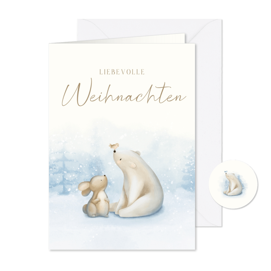 Weihnachtskarte Eisbär & Hase - Karteneindruck