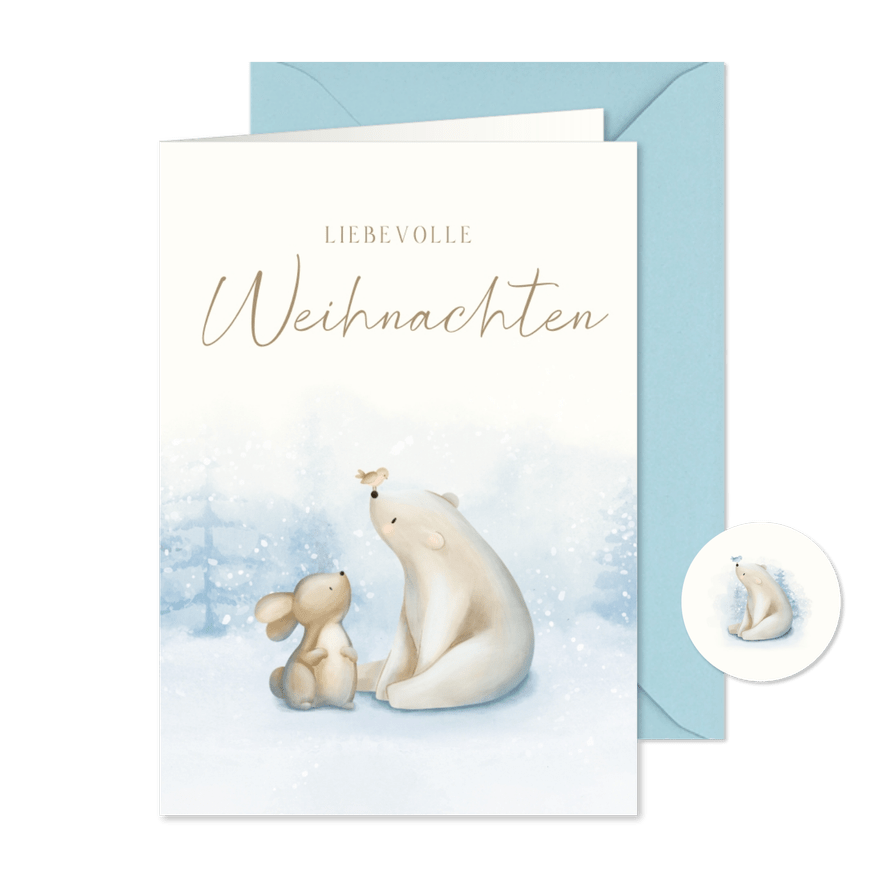 Weihnachtskarte Eisbär & Hase - Karteneindruck