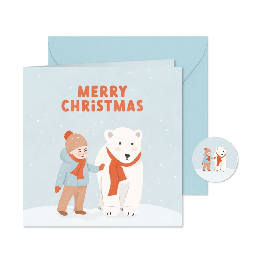 Weihnachtskarte Eisbär & Junge - Karteneindruck