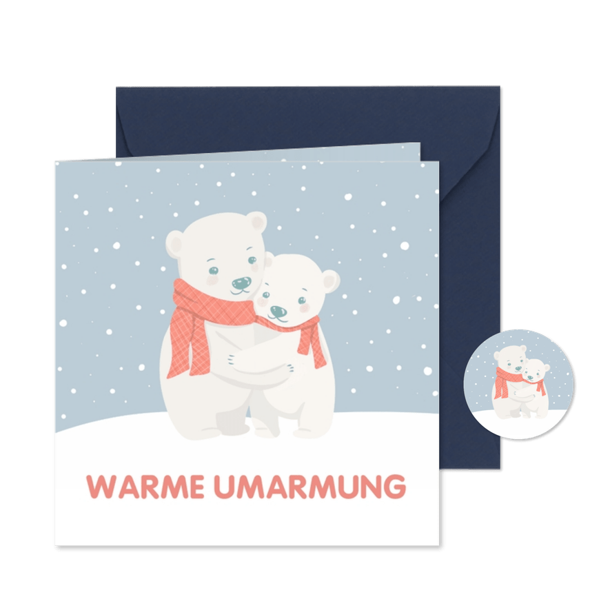 Weihnachtskarte Eisbären-Umarmung - Karteneindruck