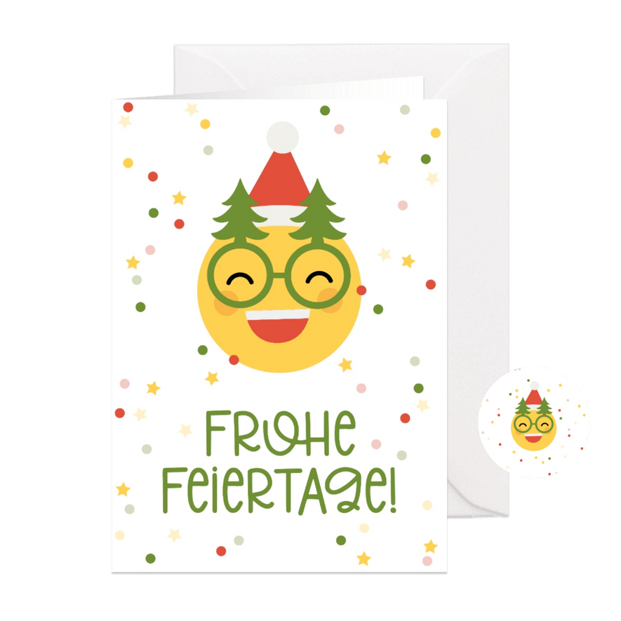 Weihnachtskarte Emoji mit Weihnachtsbrille - Karteneindruck
