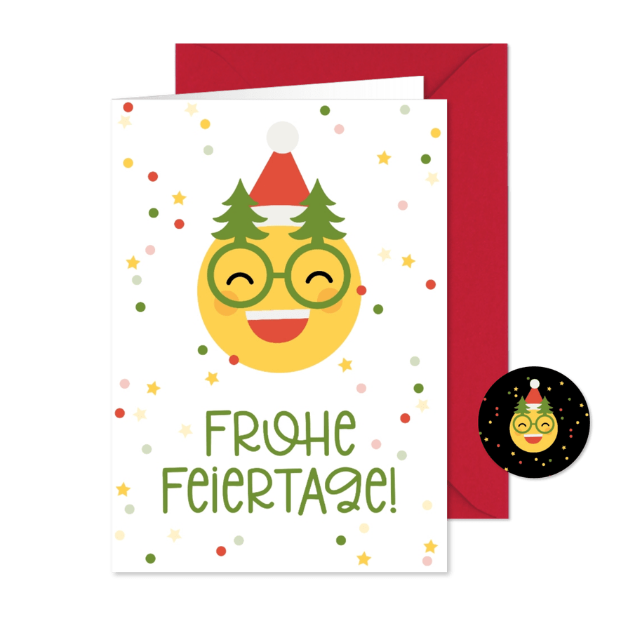Weihnachtskarte Emoji mit Weihnachtsbrille - Kartenvorschau
