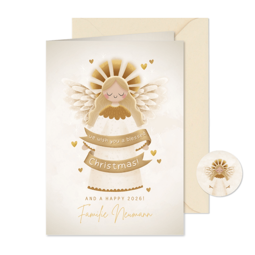 Weihnachtskarte Engel 'Blessed Christmas' - Karteneindruck
