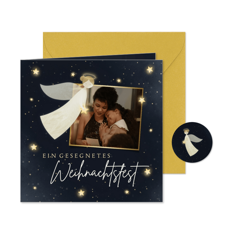 Weihnachtskarte Engel mit Foto - Kartenvorschau