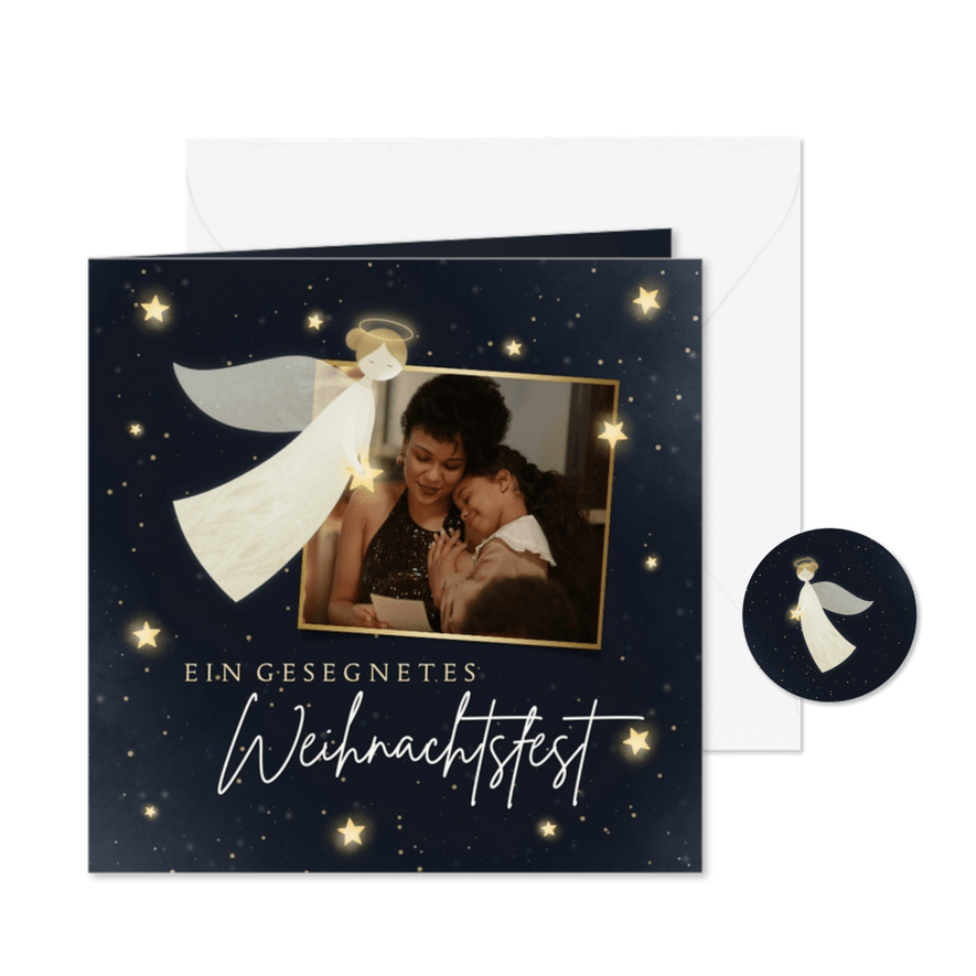 Weihnachtskarte Engel mit Foto - Karteneindruck