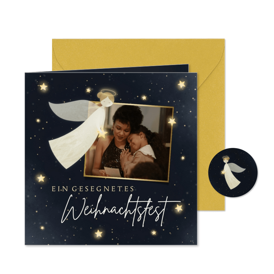 Weihnachtskarte Engel mit Foto - Karteneindruck
