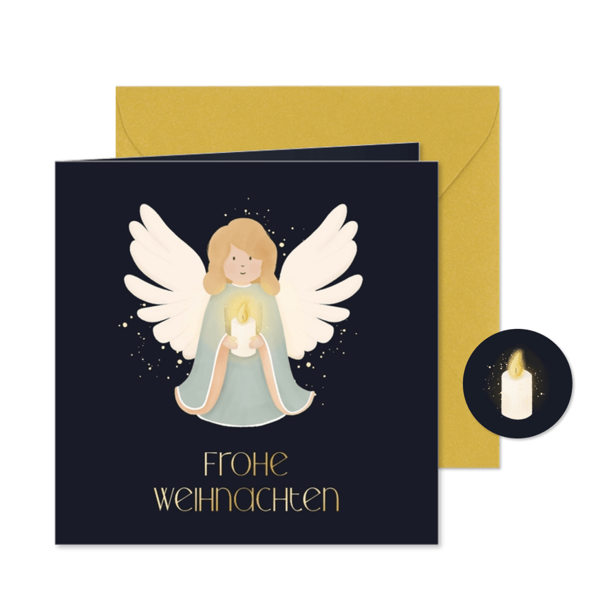 Weihnachtskarte Engel mit Kerzenlicht - Karteneindruck
