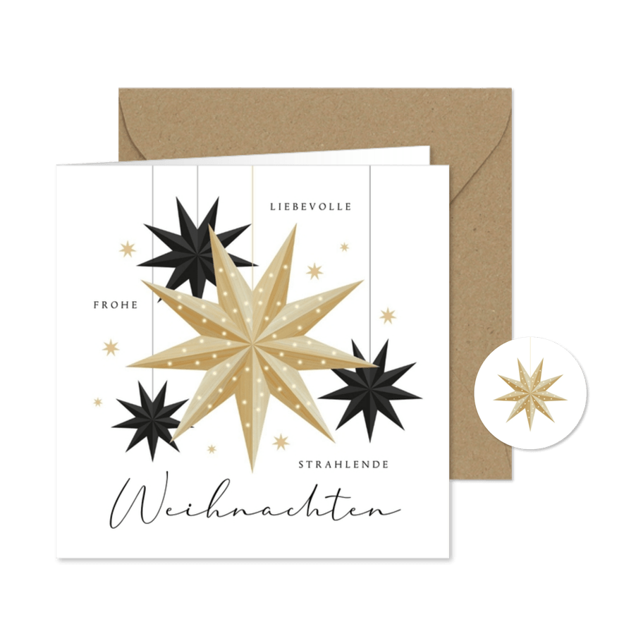 Weihnachtskarte Faltsterne Holz & schwarz - Karteneindruck