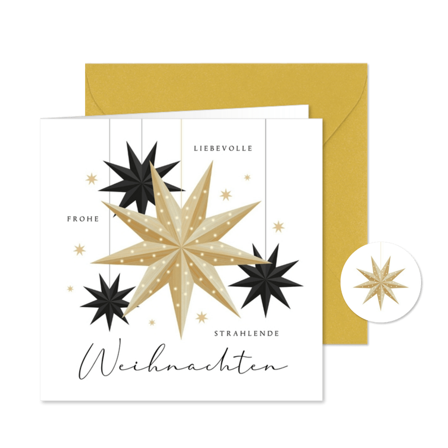 Weihnachtskarte Faltsterne Holz & schwarz - Karteneindruck
