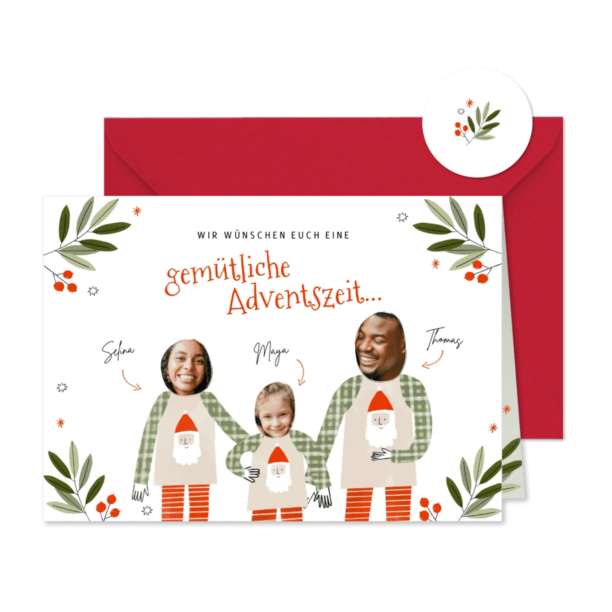 Weihnachtskarte Familie im Schlafanzug - Kartenvorschau