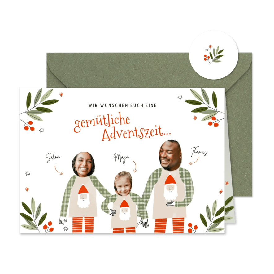 Weihnachtskarte Familie im Schlafanzug - Karteneindruck