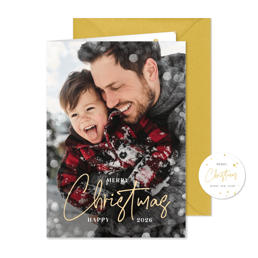 Weihnachtskarte Familienfotos mit 'Merry Christmas' - Karteneindruck