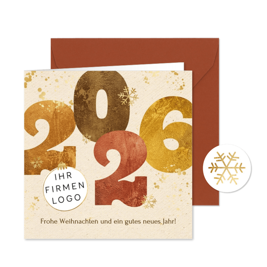 Weihnachtskarte Firma 2026 retro beige - Karteneindruck