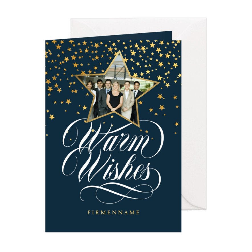 Weihnachtskarte Firma Foto Sternform & 'Warm wishes' - Karteneindruck
