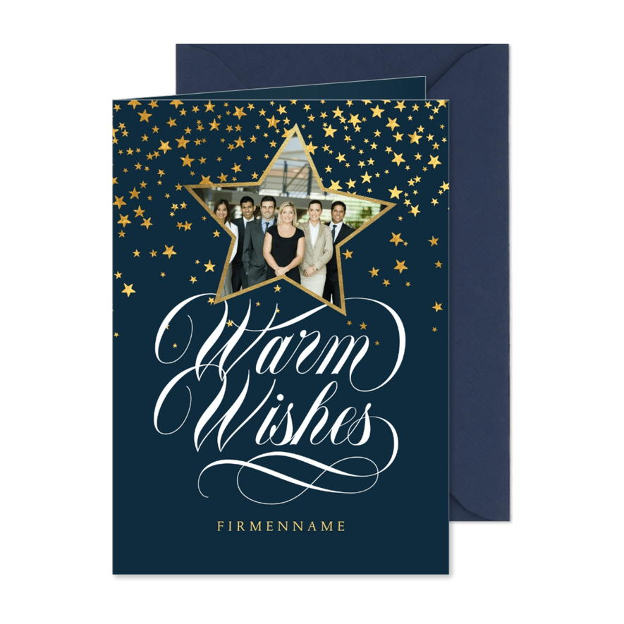 Weihnachtskarte Firma Foto Sternform & 'Warm wishes' - Karteneindruck