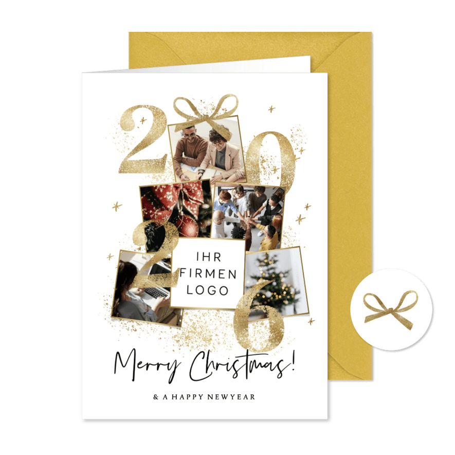Weihnachtskarte Firma Fotocollage & Jahreszahl - Karteneindruck