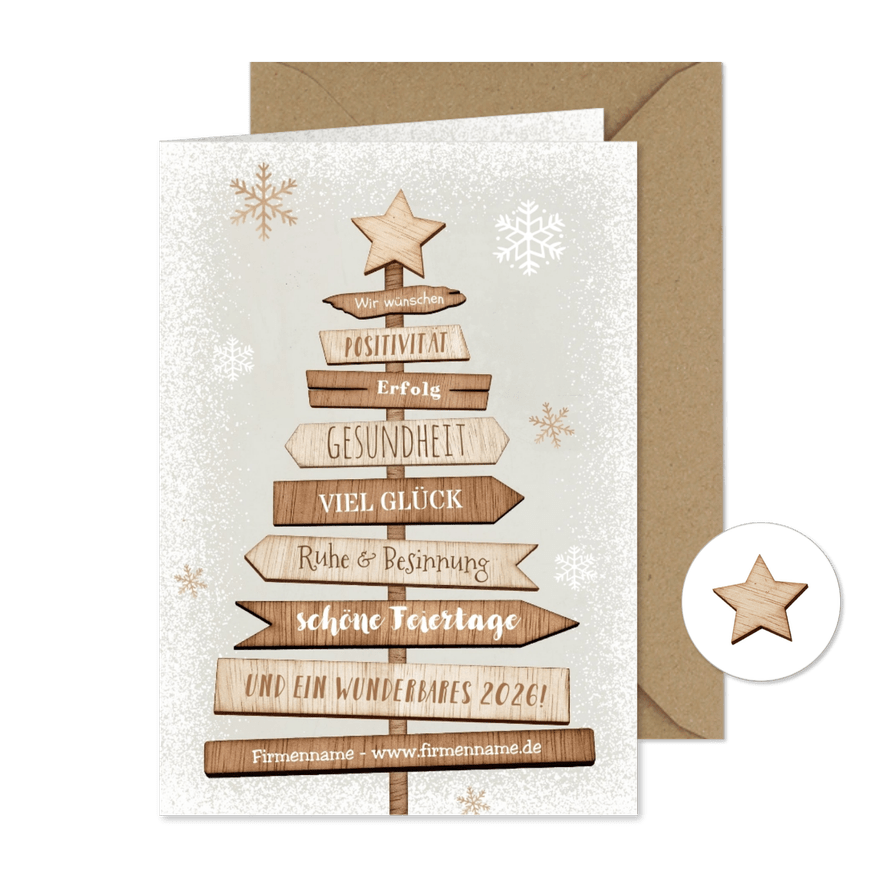 Weihnachtskarte Firma Holz-Weihnachtsbaum - Karteneindruck