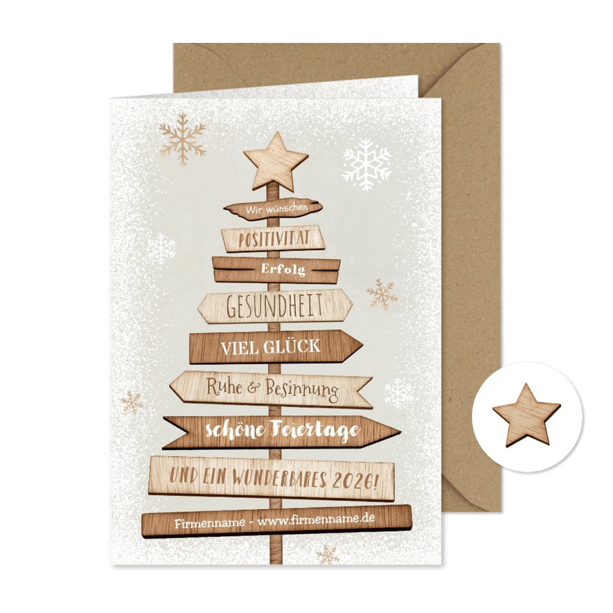 Weihnachtskarte Firma Holz-Weihnachtsbaum - Karteneindruck