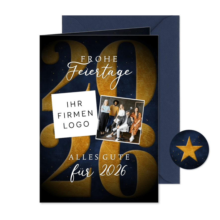 Weihnachtskarte Firma mit Foto, Logo und Jahreszahl - Karteneindruck