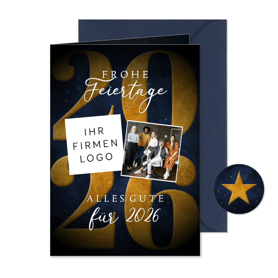 Weihnachtskarte Firma mit Foto, Logo und Jahreszahl - Karteneindruck