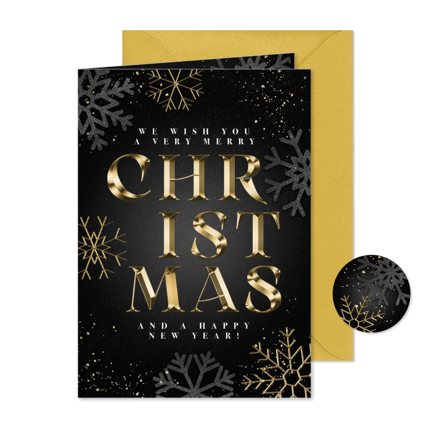 Weihnachtskarte Firma Schriftzug mit Schneekristallen - Karteneindruck
