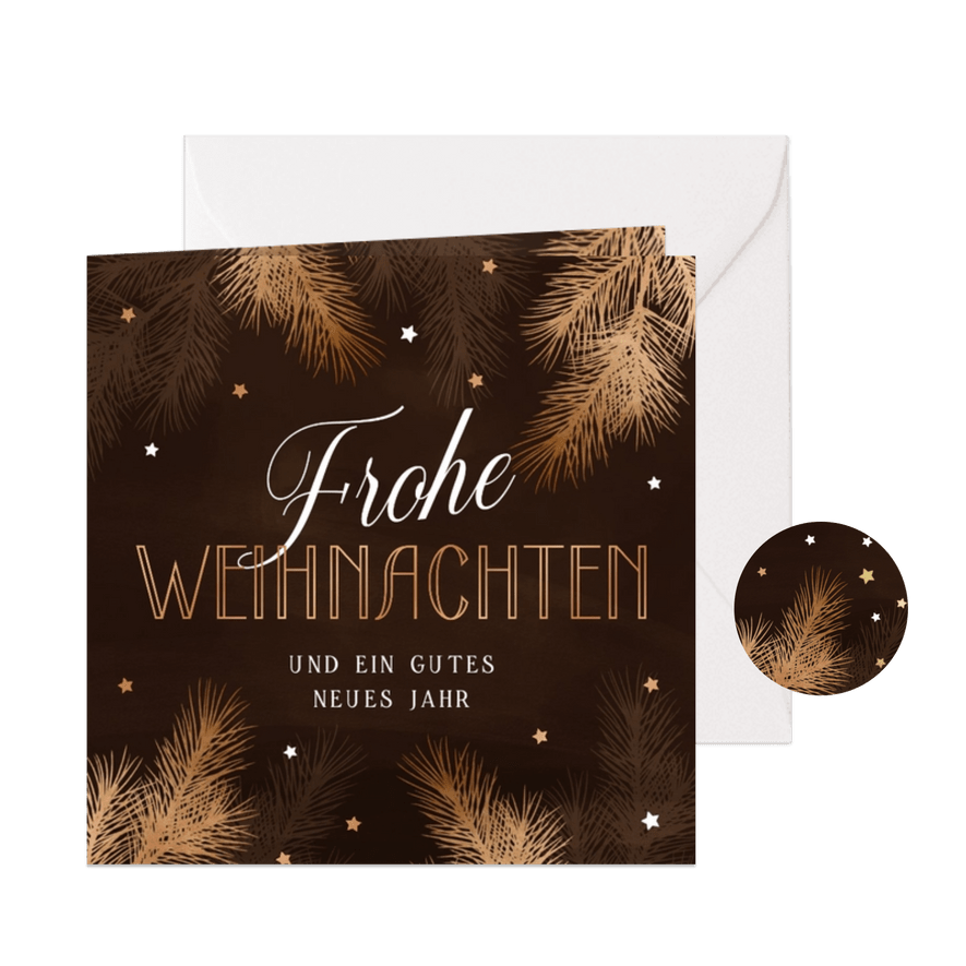 Weihnachtskarte Firma Tannenzweige und Sterne - Karteneindruck
